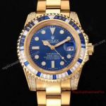 AAA Swiss Fake Rolex Submariner Diamond Bezel Watch All Gold Blue Dial Watch